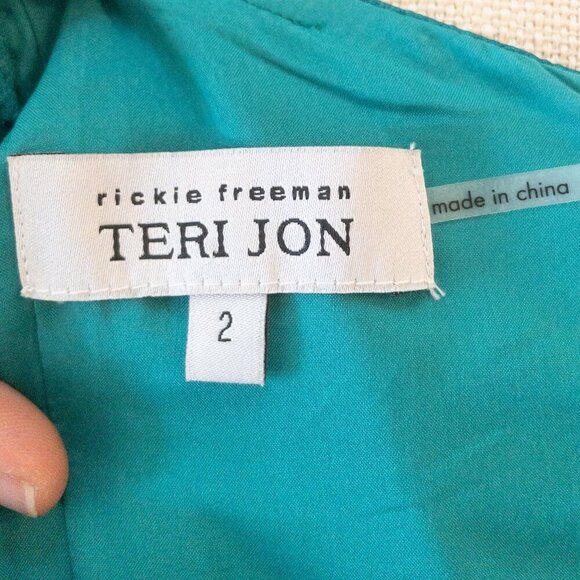 Rickie Freeman for Teri Jon Teal Beaded Strap Gown – Size 2 Cowl Neck Formal - Picture 3 of 5